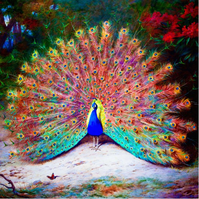 Vintage Pfau-Malerei Fotoskulptur Magnet (Vorne)