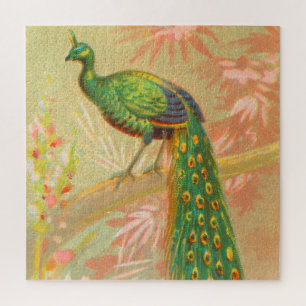 Vintage Pfau- und Blume-Malerei
