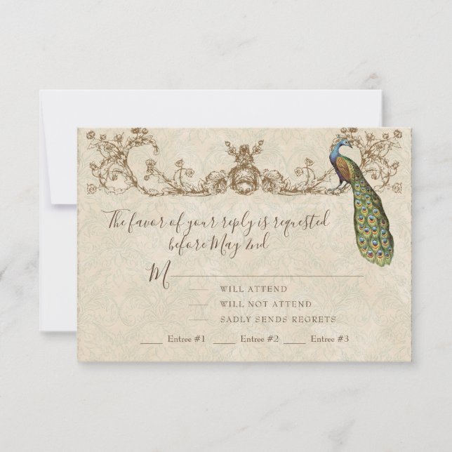 Vintage Pfau- und Etchings-RSVP-Karte RSVP Karte (Vorderseite)