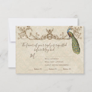 Vintage Pfau- und Etchings-RSVP-Karte RSVP Karte