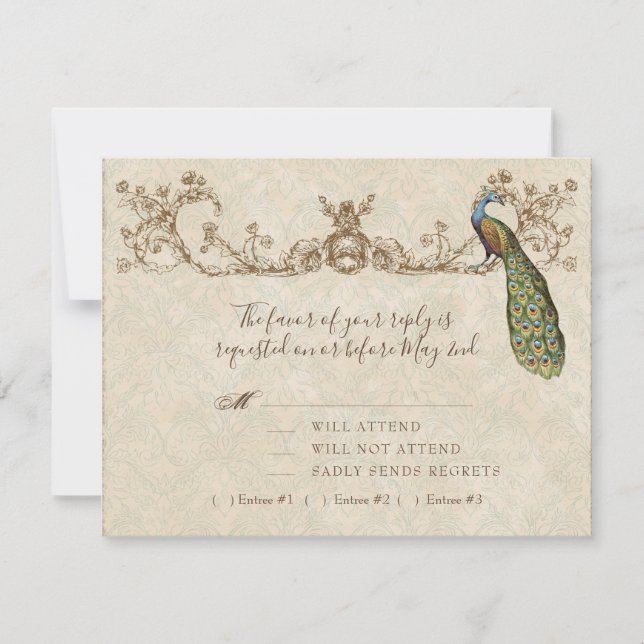 Vintage Pfau- und Etchings-RSVP-Karte RSVP Karte (Vorderseite)