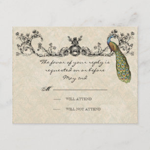 Vintage Pfau- und Etchings-RSVP-Karte RSVP Karte