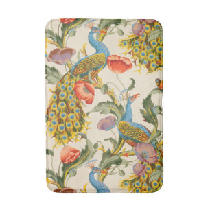 Vintage Pfau- und Mohndarstellungen Badematte