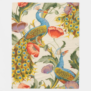 Vintage Pfau- und Mohndarstellungen Fleecedecke