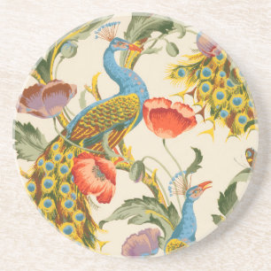 Vintage Pfau- und Mohndarstellungen Getränkeuntersetzer