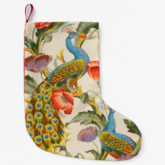 Vintage Pfau- und Mohndarstellungen Kleiner Weihnachtsstrumpf (Vorderseite)