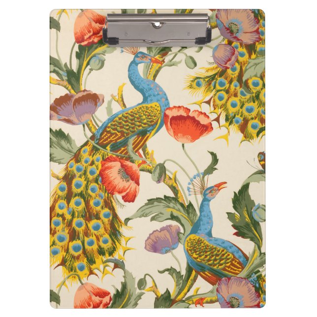 Vintage Pfau- und Mohndarstellungen Klemmbrett (Vorderseite)
