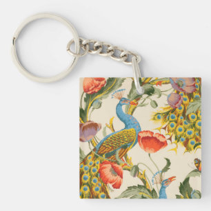 Vintage Pfau- und Mohndarstellungen Schlüsselanhänger