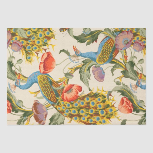Vintage Pfau- und Mohndarstellungen Seidenpapier (Vorderseite)