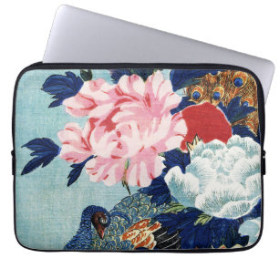 Vintage-Pfau und Pfingstrosen-Blumenmalerei Laptopschutzhülle