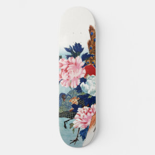 Vintage Pfau- und Pfingstrosen-Blumenmalerei Skateboard