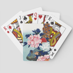 Vintage-Pfau-und-Pfingstrosen-Blumenmalerei Spielkarten