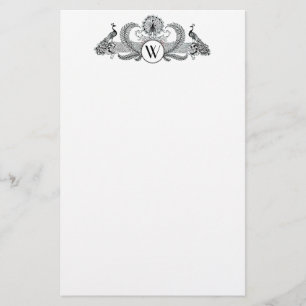 Vintage Pfauen Monogramm Briefpapier