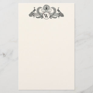 Vintage Pfauen Monogramm Elfenbein BG Briefpapier