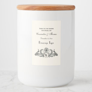 Vintage Pfauen Monogramm Elfenbein BG Lebensmitteletikett