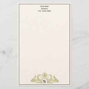 Vintage Pfauen Monogramm Falsches Gold Elfenbein B Briefpapier