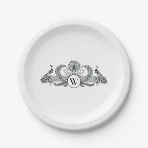 Vintage Pfauen Monogramm Pappteller