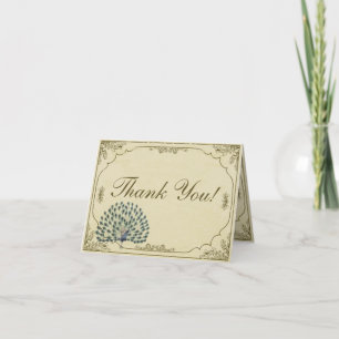 Vintage Pfauenfalzhochzeit Dankeschön-Karte Dankeskarte