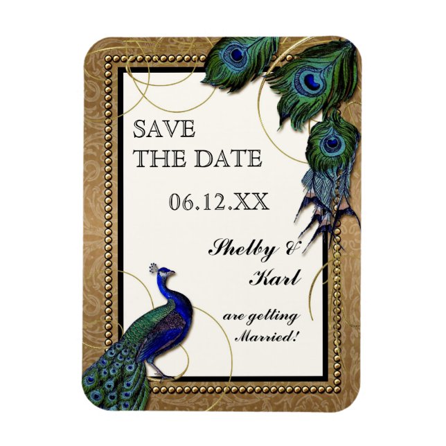 Vintage Pfauenfeder 7 - Formal Elegante Hochzeit Magnet (Vertikal)