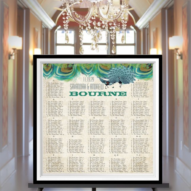 Vintage PfauenFedern Hochzeitskarte Poster (To see frame pricing, please enter your frame and mat options.)