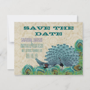 Vintage Pfauenfedern Save the Date Einladung