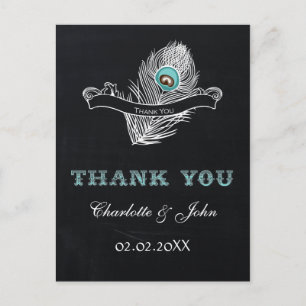 Vintage Pfauenhochzeit Chalkboard Vielen Dank Postkarte