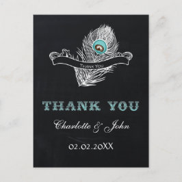 Vintage Pfauenhochzeit Chalkboard Vielen Dank Postkarte