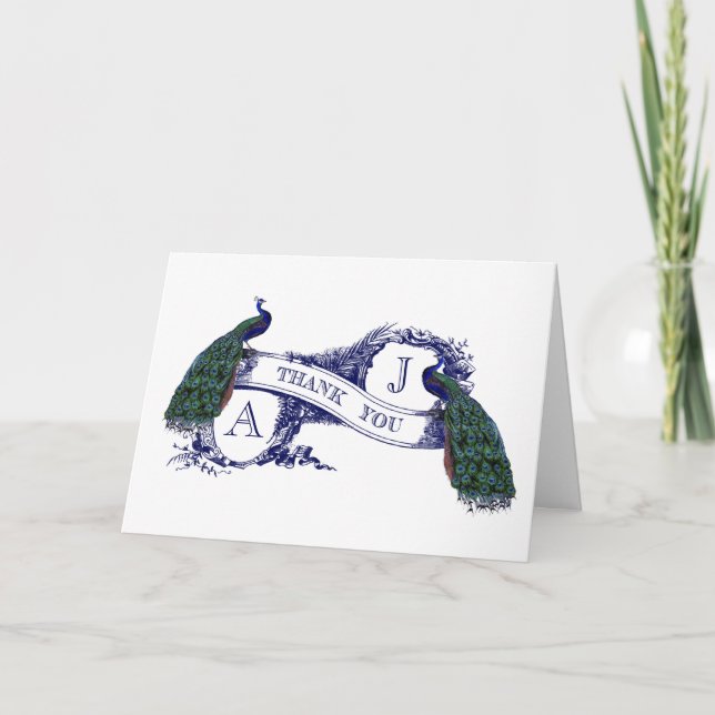 Vintage Pfauenhochzeit Dankeschön-Karte Dankeskarte (Vorderseite)