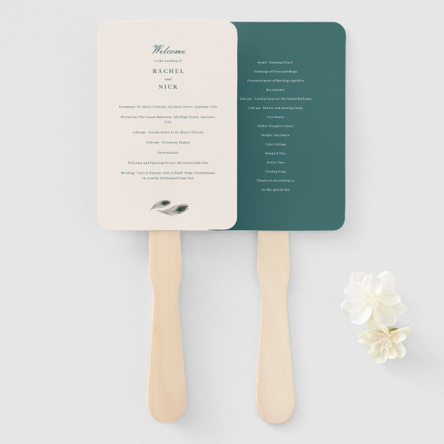 Vintage Pfauenhochzeit Fächer (Vorne und Hinten)