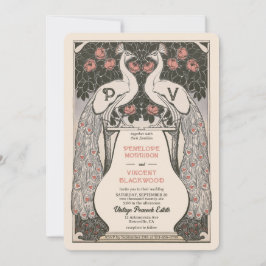 Vintage Pfauenhochzeit Liebe Einladung