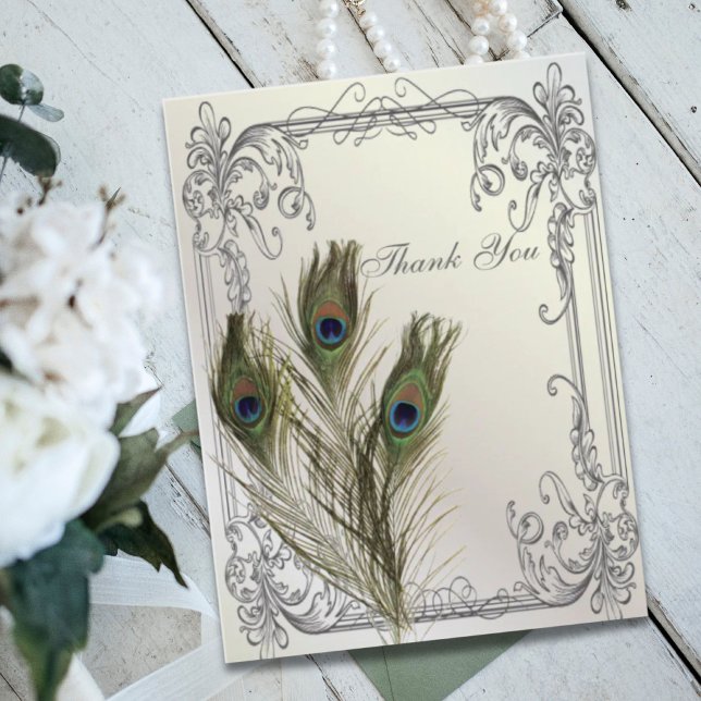 Vintage Pfauenhochzeit Postkarte (elegant vintage floral peacock wedding thank You Postcard)