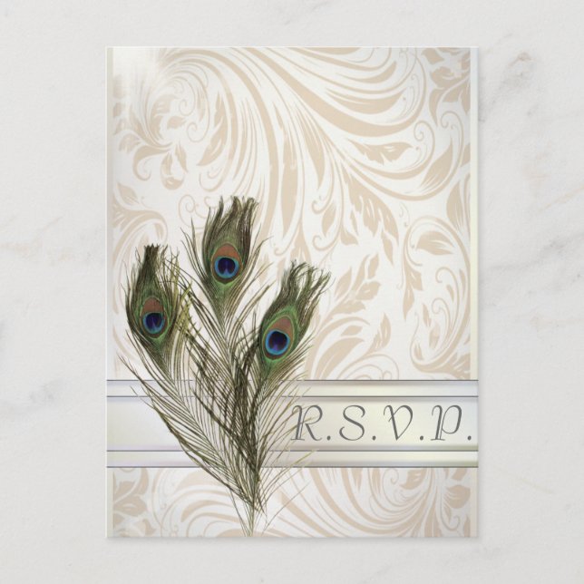 Vintage Pfauenhochzeit RSVP Einladungspostkarte (Vorderseite)