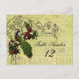 Vintage Pfauenhochzeit Tischnummer Postkarte
