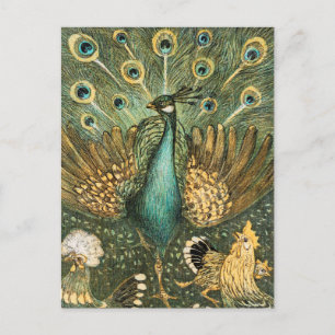 Vintage-Pfauenillustration Postkarte