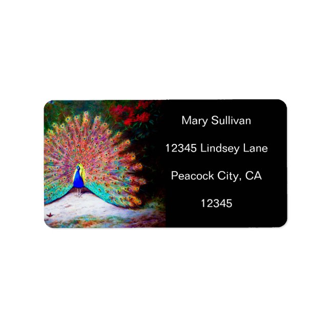 Vintage Pfauenmalerei Adressaufkleber (Vorne)