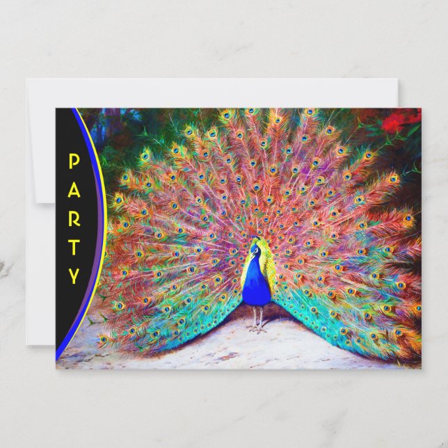 Vintage Pfauenmalerei Einladung (Vorderseite)