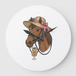 Vintage-Pferd-Cocktail-Sommerhut-Illustration Große Wanduhr