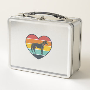 Vintage-Pferd-Herz-Sonnenuntergang-Vektordesign_1 Metall Brotdose
