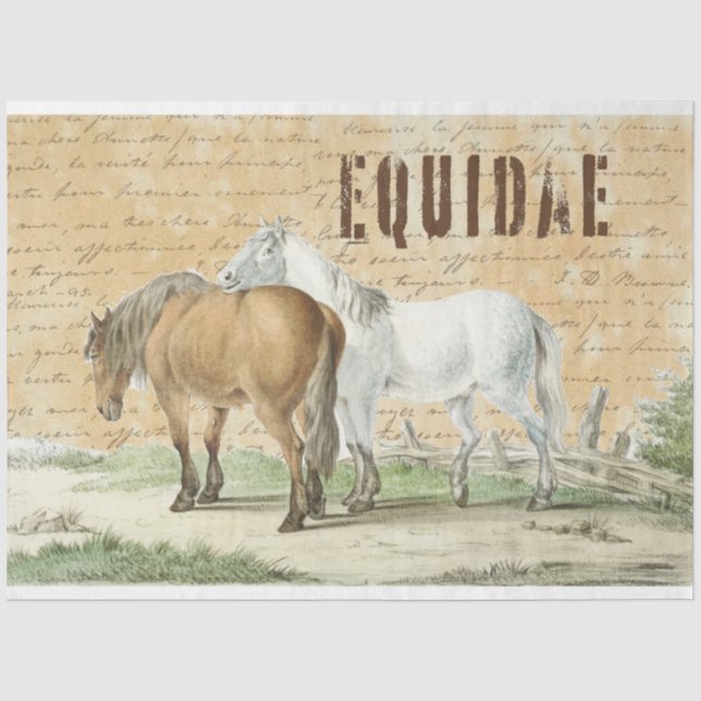 Vintage Pferde in Weideland Seidenpapier (Vorderseite)