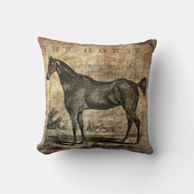 Vintage Pferdegepflegte und Arabienpferde Kissen (Vorderseite)