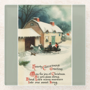Vintage Pferdeschlitten Weihnachten Glasuntersetzer
