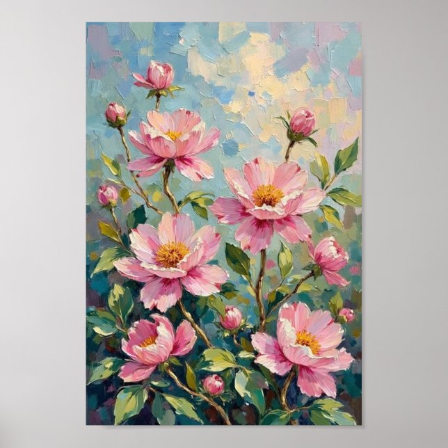Vintage-Pfingstrosengarten-Blumenkunst Poster (Vorne)