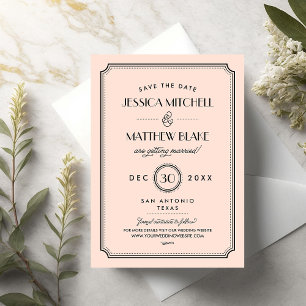 Vintage Pfirsich Art Deco Heiratsankündigung Magnetkarte