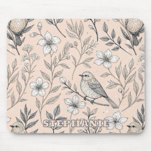 Vintage-Pfirsich-Sangvogel-Wildblumenmuster Mousepad