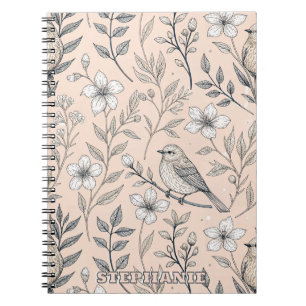 Vintage-Pfirsich-Sangvogel-Wildblumenmuster Notizblock