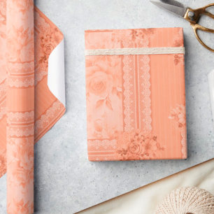 Vintage-Pfirsich-Spitze verblasste Rosen Geschenkpapier