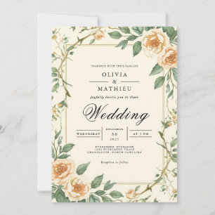 Vintage-Pfirsichblüten-Hochzeit Einladung
