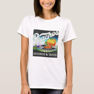 Vintage Pfirsiche-Platten und Logo T-Shirt