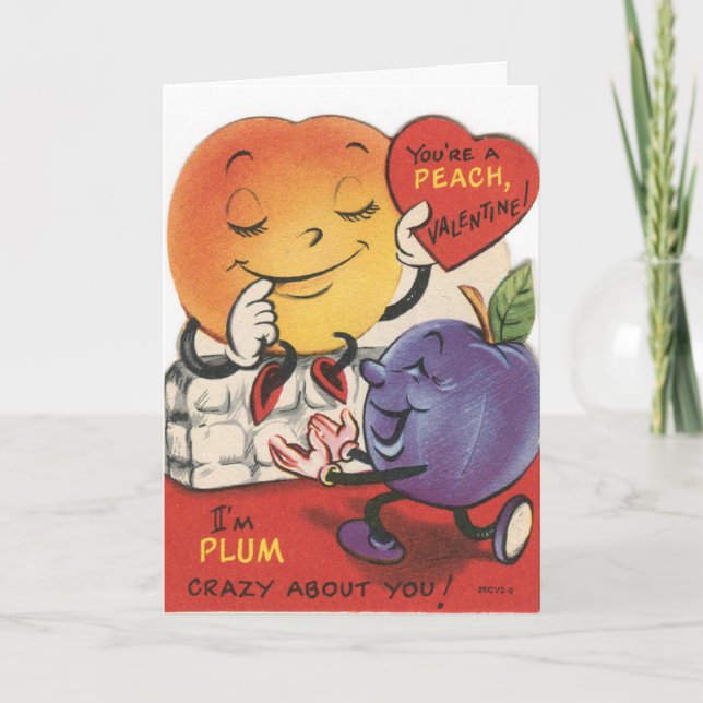 Vintage Pfirsichpflaume Valentine Feiertagskarte (Vorderseite)