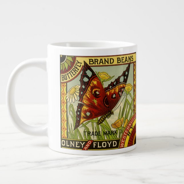 Vintage Pflanzenkennzeichen Kunst, Schmetterlingsm Jumbo-Tasse (Links)